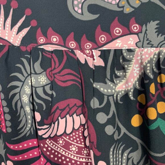 Loft Shirt Womens Large Sheer Long Sleeve Black Burgundy Paisley Boho - Picture 8 of 9